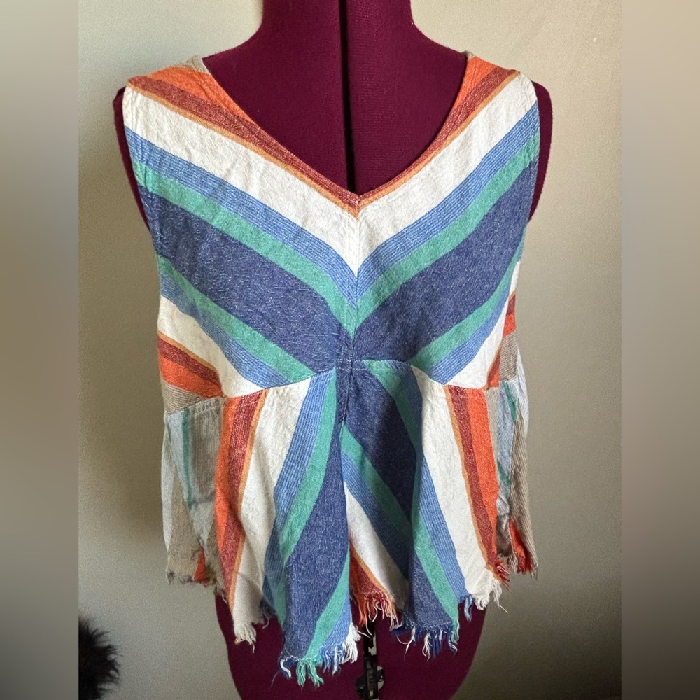 Striped Multicolor V-Neck Sleeveless Top